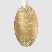 Glittery Gold Foil Quinceañera Dress Foto Ornament (voorkant)