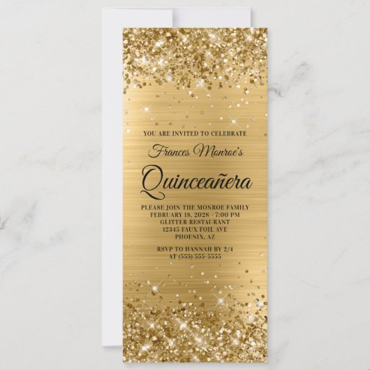 Glittery Gold Foil Quinceañera Kaart (Voorkant)