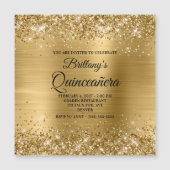 Glittery Gold Foil Quinceañera Magnetische Uitnodiging (Voorkant)