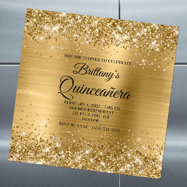 Glittery Gold Foil Quinceañera Magnetische Uitnodiging