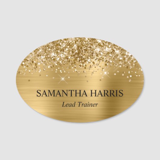 Glittery Gold Foil Rechthoek Logo Naamplaatje (Voorkant)