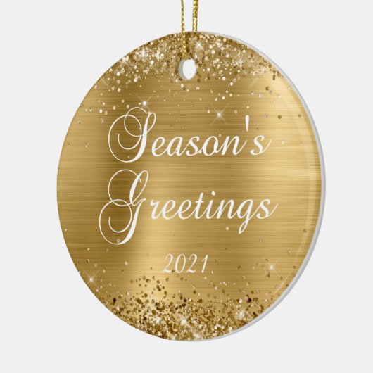 Glittery Gold Foil Seizoen Foto's Keramisch Ornament (Links)