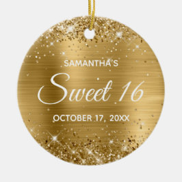 Glittery Gold Foil Sweet 16 Birthday Keramisch Ornament
