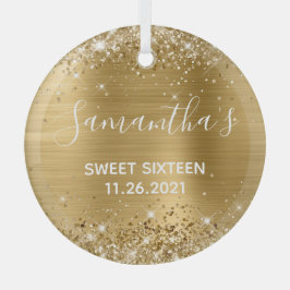 Glittery Gold Foil Sweet 16 Glas Ornament