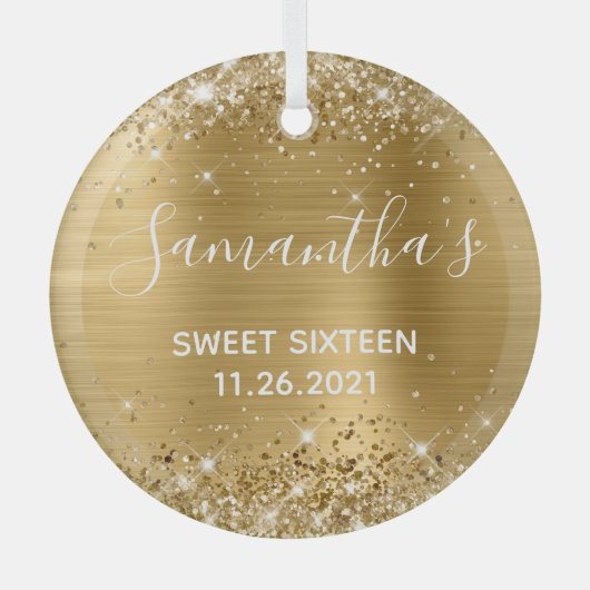 Glittery Gold Foil Sweet 16 Glas Ornament (Voorkant)