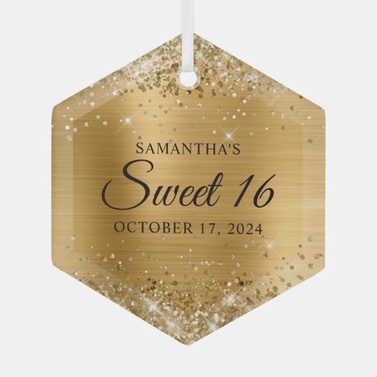 Glittery Gold Foil Sweet 16 Glas Ornament (Voorkant)