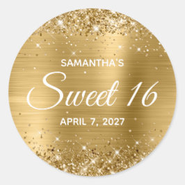 Glittery Gold Foil Sweet 16 Ronde Sticker