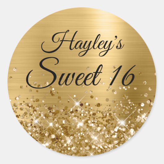 Glittery Gold Foil Sweet 16 Ronde Sticker (Voorkant)