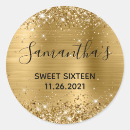 Glittery Gold Foil Sweet Sixteen Ronde Sticker