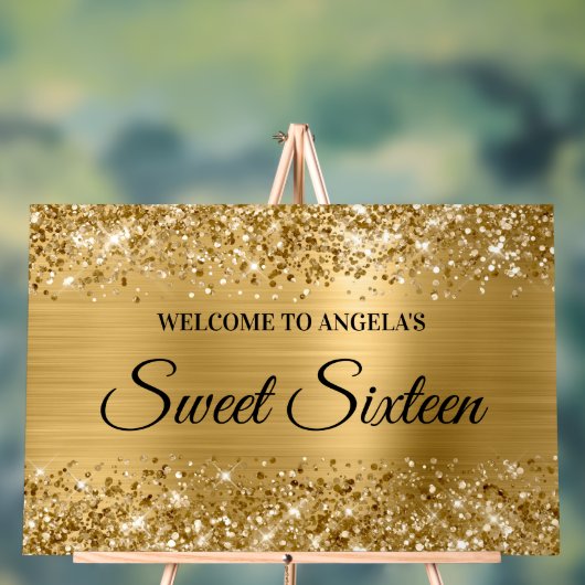 Glittery Gold Foil Sweet Sixteen Welkom Acryl Bord (Neutraal)