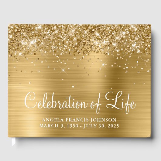 Glittery Gold Foil viering van het leven Gastenboek (Voorkant)