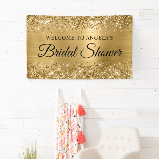 Glittery Gold Foil Vrijgezellenfeest Welkom Spandoek (Insitu)