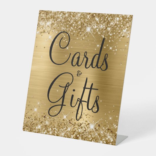Glittery Gold Foil Weddenkaarten en cadeaus Reclamebord Met Voetstuk (Voorkant)