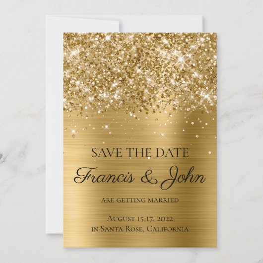 Glittery Gold Foil Wedding Save The Date (Voorkant)