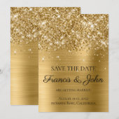 Glittery Gold Foil Wedding Save The Date (Voorkant / Achterkant)