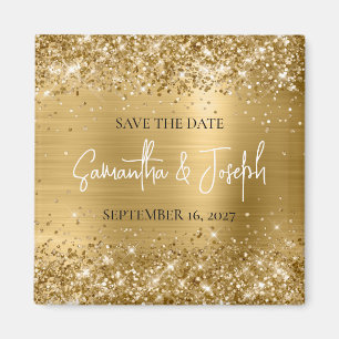 Glittery Gold Foil Wedding Save the Date Magneet