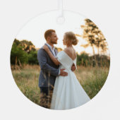 Glittery Gold Folie Onze 1e Kerstfoto Metalen Ornament (Achterkant)