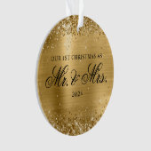 Glittery Gold Folie Onze 1e Kerstfoto Ornament (voorkant)