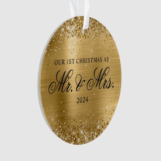 Glittery Gold Folie Onze 1e Kerstfoto Ornament (voorkant)