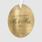 Glittery Gold Folie Onze 1e Kerstfoto Ornament (voorkant)