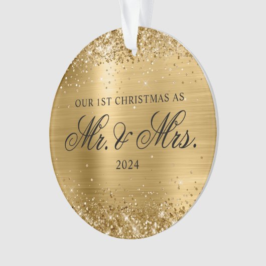 Glittery Gold Folie Onze 1e Kerstfoto Ornament (voorkant)