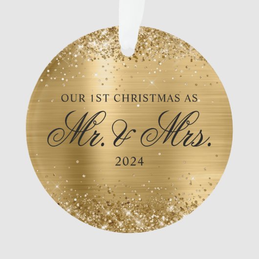 Glittery Gold Folie Onze 1e Kerstfoto Ornament (voorkant)
