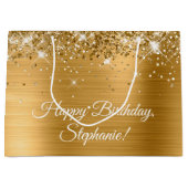 Glittery Gold Gepersonaliseerde Happy Birthday Groot Cadeauzakje (Voorkant)