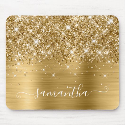 Glittery Gold Girly Handtekening Calligrafie Muismat (Voorkant)