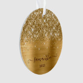 Glittery Gold Girly Signature Calligraphy Photo Ornament (voorkant)
