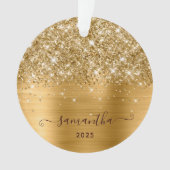 Glittery Gold Girly Signature Calligraphy Photo Ornament (voorkant)