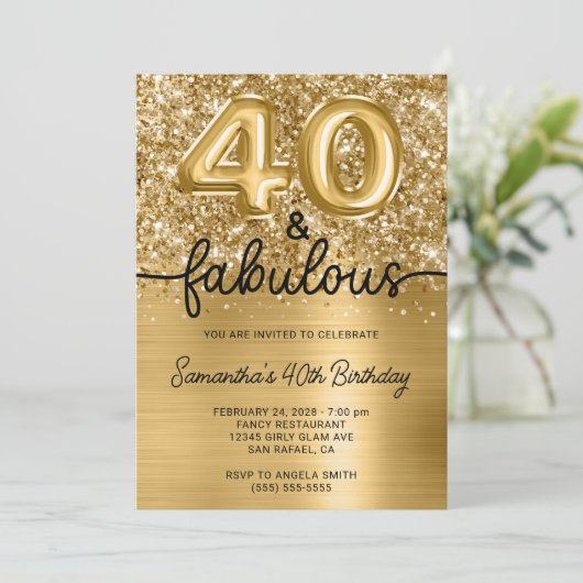 Glittery Gold Glam 40 en Fabulous Kaart (Staand voorkant)