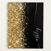 Glittery Gold Glam Black en White Elegant Script Planner (Voorkant)