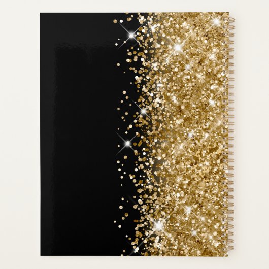 Glittery Gold Glam Black en White Elegant Script Planner (Achterkant)
