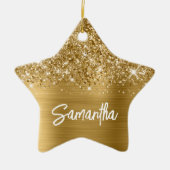 Glittery Gold Glam Brush Script Name Keramisch Ornament (Voorkant)