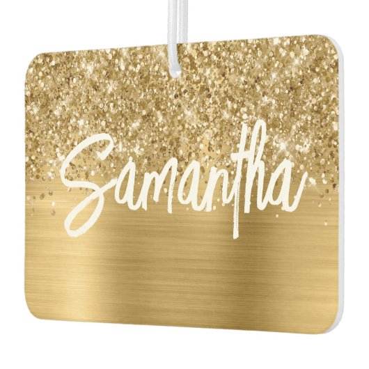 Glittery Gold Glam Brush Script Name Luchtverfrisser (Links)