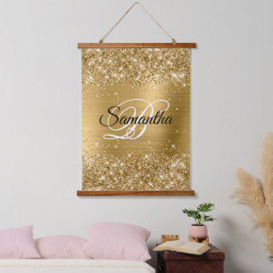 Glittery Gold Glam Fancy Monogram Hangend Wandkleed
