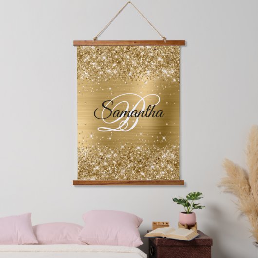Glittery Gold Glam Fancy Monogram Hangend Wandkleed (Slaapkamer)