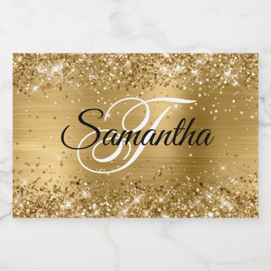 Glittery Gold Glam Fancy Monogram Voedselcontainer Etiket (Enkel label)