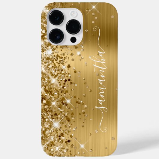 Glittery Gold Glam Modern Girly Handtekening Case-Mate iPhone Case (Achterkant)