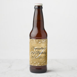 Glittery Gold Glam Monogram 21ste verjaardag Bier Etiket
