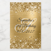 Glittery Gold Glam Monogram 21ste verjaardag Wijn Etiket (Enkel label)