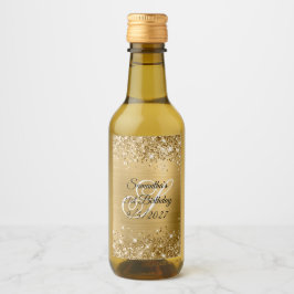 Glittery Gold Glam Monogram 21ste verjaardag Wijn Etiket