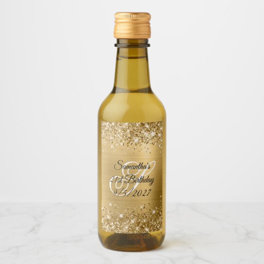 Glittery Gold Glam Monogram 21ste verjaardag Wijn Etiket (Voorkant)