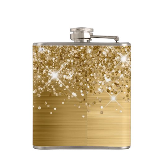 Glittery Gold Glam Monogrammen Heupfles (Achterkant)