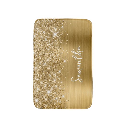 Glittery Gold Glam Name Badmat (Voorkant Verticaal)