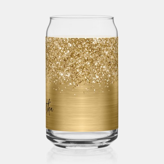 Glittery Gold Glam Name Blikvorm Glas (Links)