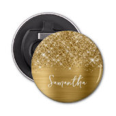 Glittery Gold Glam Name Button Flesopener (Voorkant)