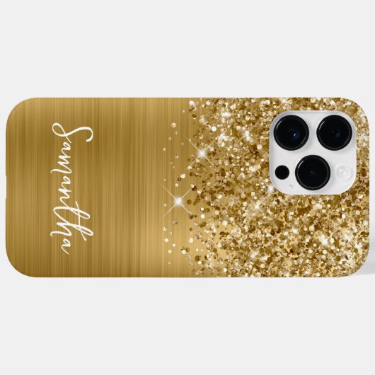 Glittery Gold Glam Name Case-Mate iPhone Case (Achterkant (horizontaal))