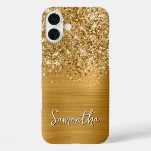 Glittery Gold Glam Name iPhone 16 Plus Hoesje