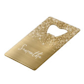 Glittery Gold Glam Name Creditkaart Flessenopener (Voorkant Gekanteld)